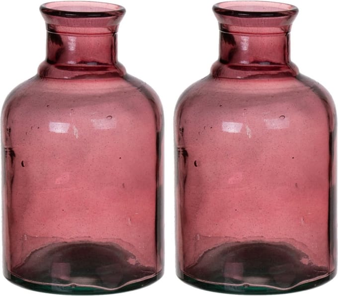 Bellatio Design Bloemenvaas - 2x - paars transparant glas - D12 x H20 cm - vaas