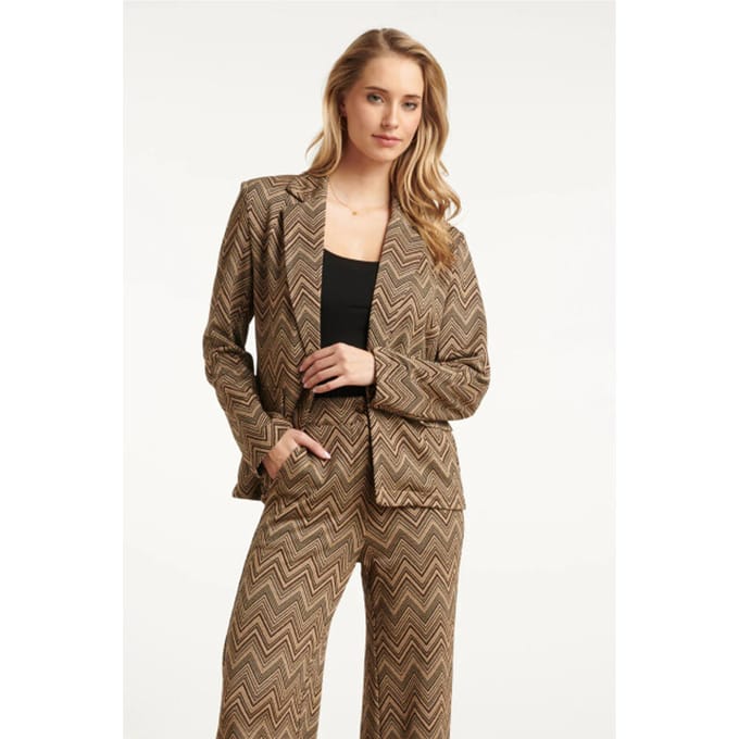 Smashed Lemon Zand en gouden blazer met zigzagprint |