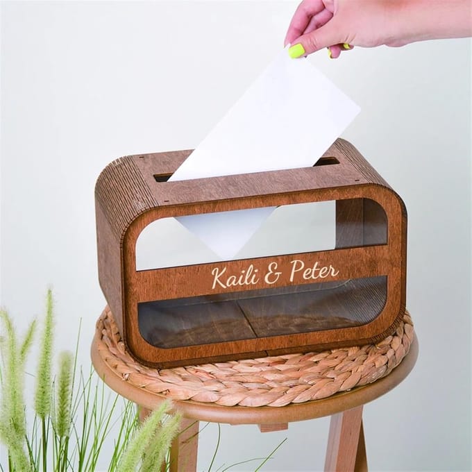 Bruiloft Card Box - Houten envelop - Kaarten verzamelen - Rustiek decor - 100 millimeter - Bruin