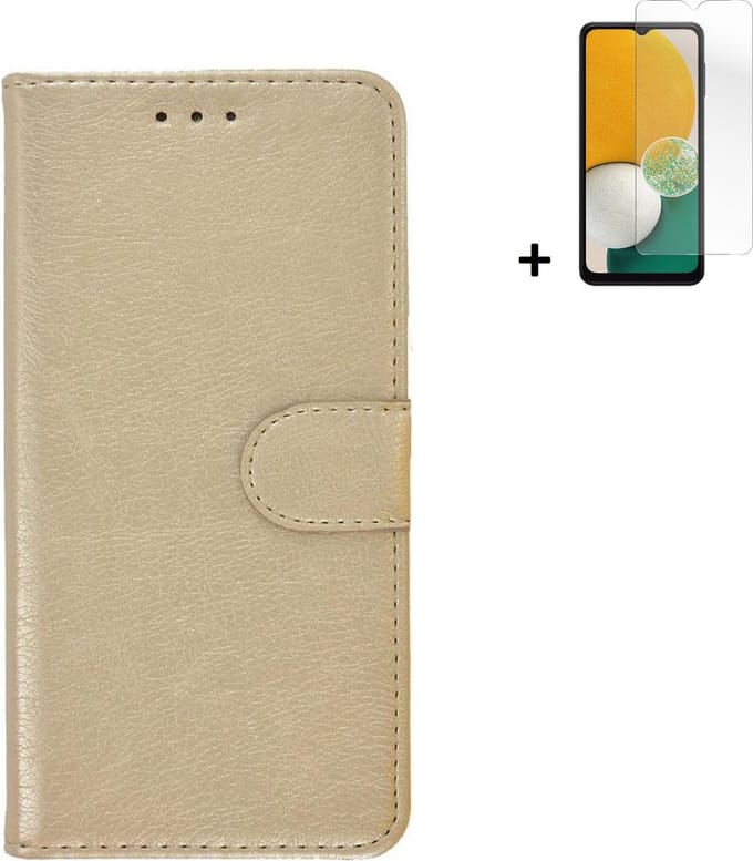Hoesje Geschikt voor Samsung Galaxy A13 5G - Bookcase - Screenprotector A13 5G - A13 5G Hoes Wallet Book Case Goud + Screenprotector