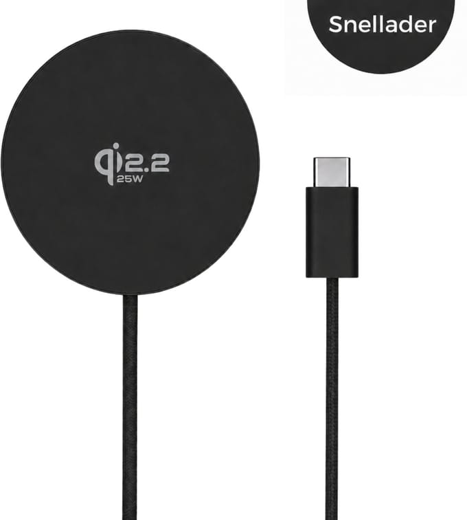 Mastersøn Draadloze Oplader iPhone & Android - MagSafe Qi2 Snellader 25W - Zwart