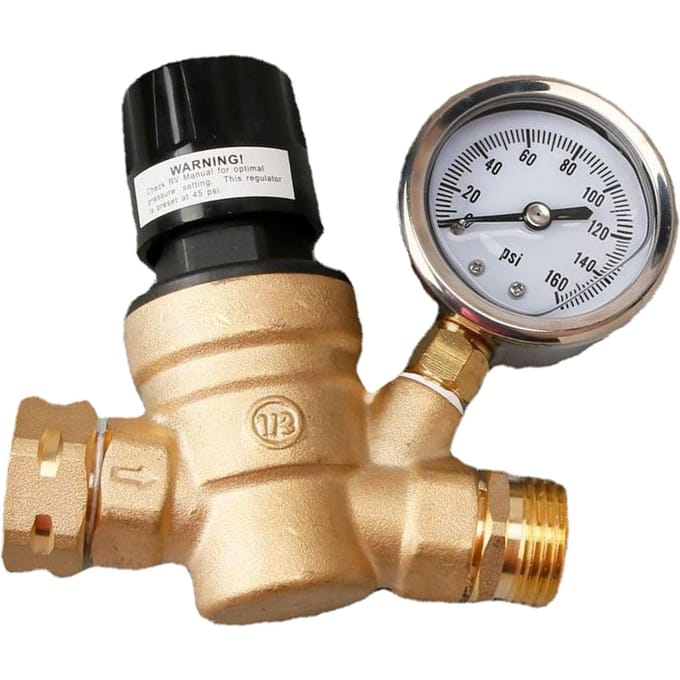 Régulateur de pression d'eau 34 po, filetage NH, en laiton, avec manomètre, pour camping-car black