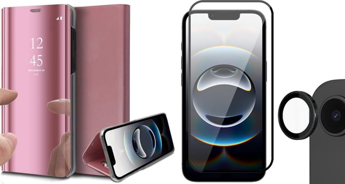 Hoesje geschikt voor iPhone 16e - Screenprotector Volledig Dekkend Glas & Camera - Spiegel Book Case Rosegoud