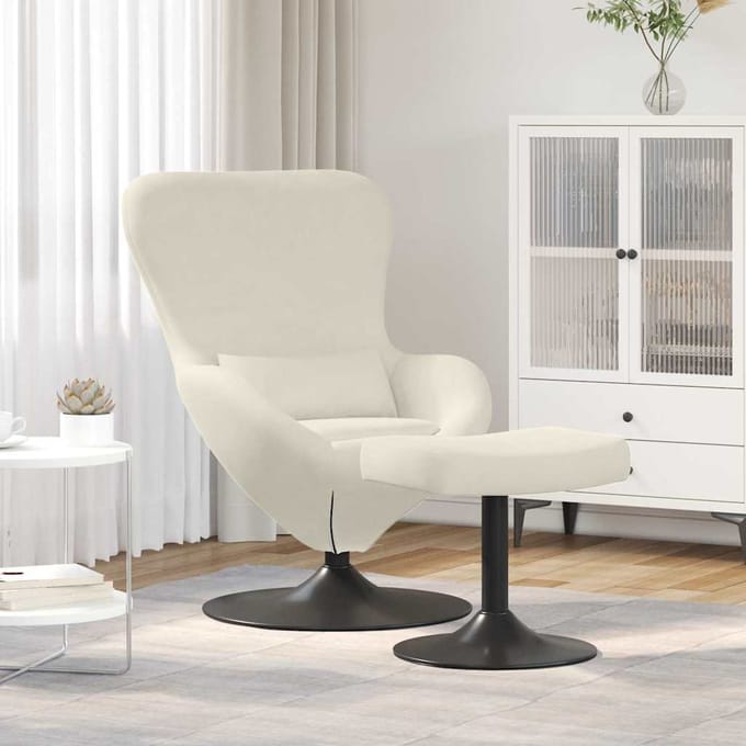 vidaXL - Ei - Stoel - met - Voetensteun - Crème - Fluweel