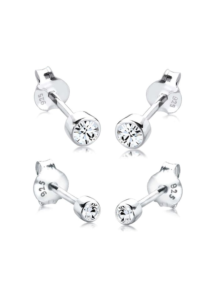 Elli - Oorbellen - Dames oorsteker set van 2 met kristal in 925 sterling zilver - Dames