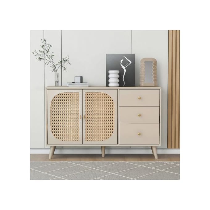 Buffet de rangement - MUVOE - Beige - Largeur 120 cm - Portes et tiroirs - Design moderne