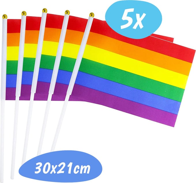 Regenboogvlag - 30cm - 5 stuks - Pride Vlag - Zwaaivlaggetjes