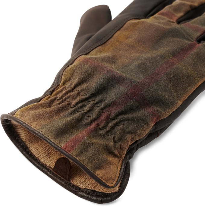 Bruine Geruite Leren & Wollen Handschoenen