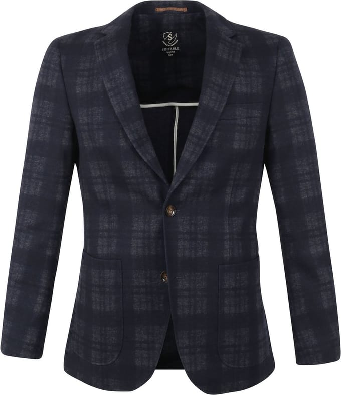 Suitable Respect Colbert Jersey Ruit Flex Antraciet - Maat 50 - Heren blazer