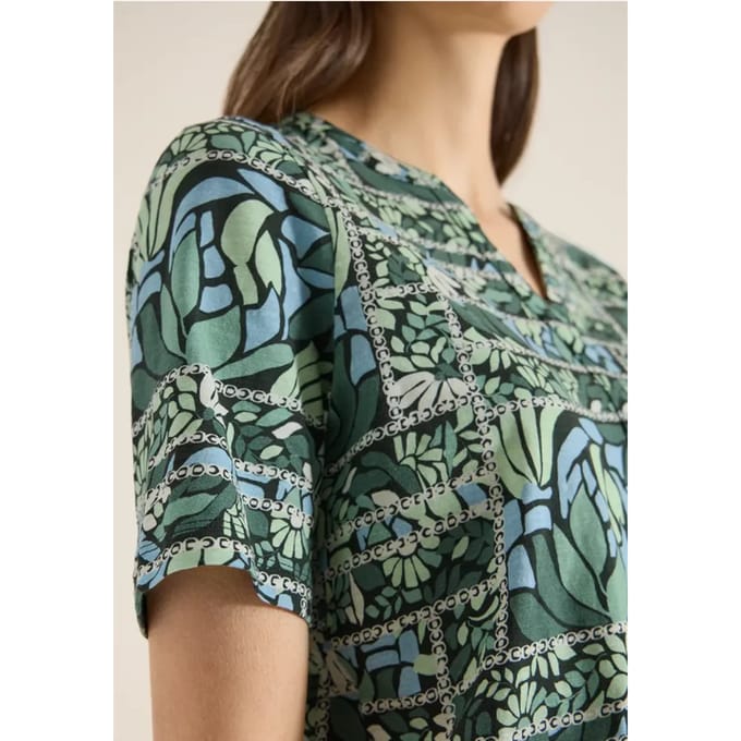 Shirt met korte mouwen, gespleten hals en print