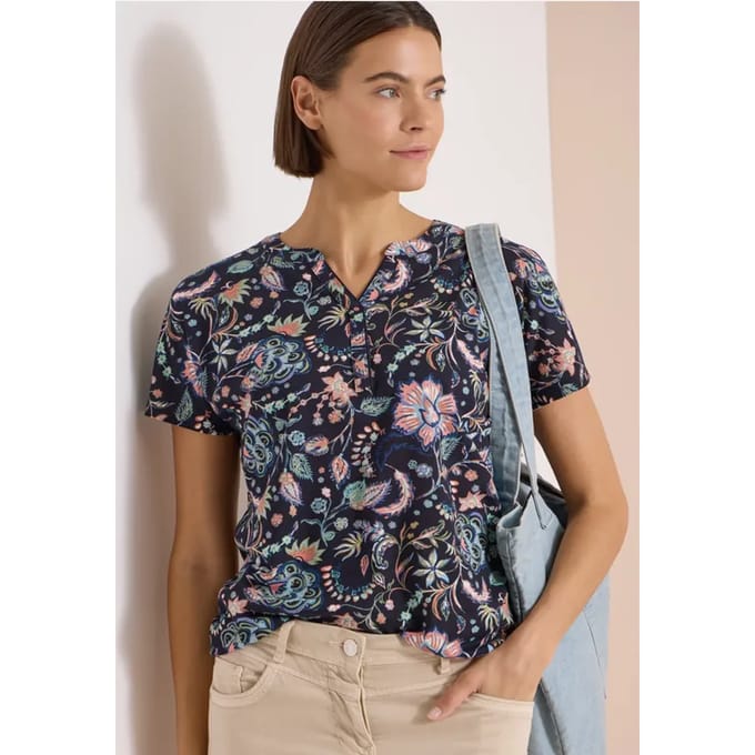 Shirt met split in de hals en print