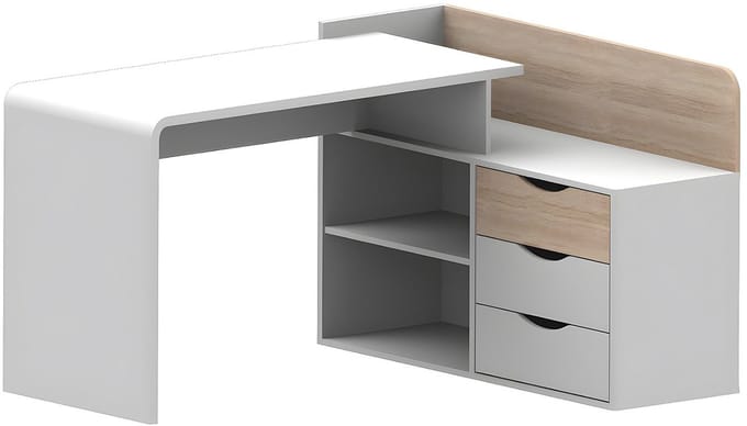 Vente-unique Hoekbureau DECLAN II - MDF - 3 lades & 2 nissen - Kleuren: Wit en eik