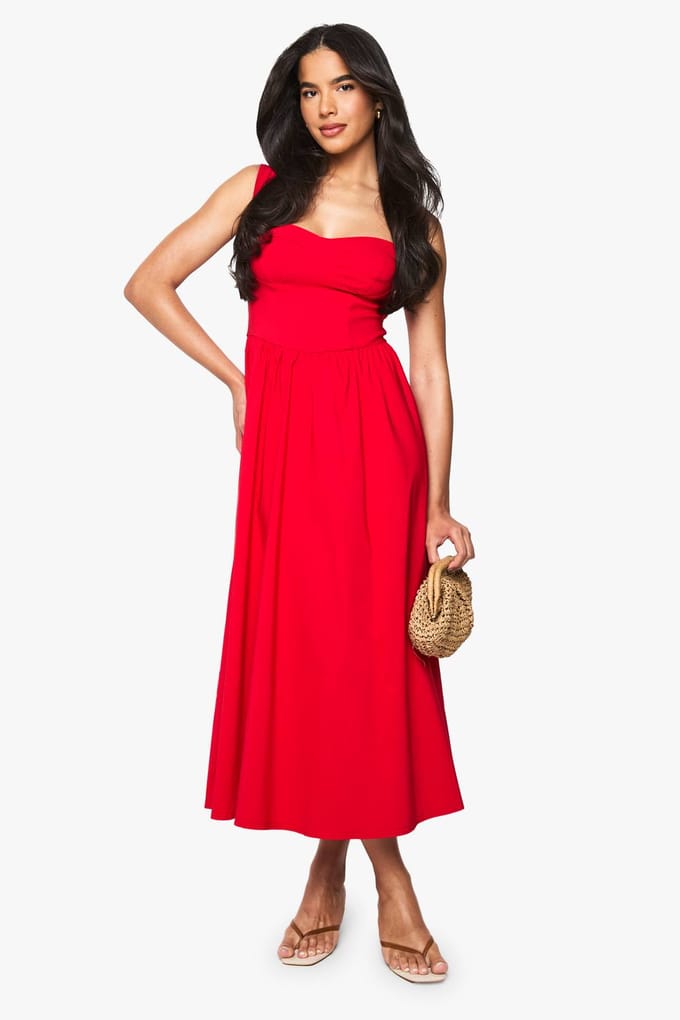 boohoo Dames Bengaline Sweetheart Midaxi Jurk | Rood | Maat: 36