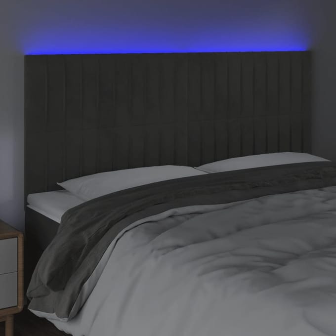 vidaXL - Hoofdbord - LED - 160x5x118/128 - cm - fluweel - donkergrijs