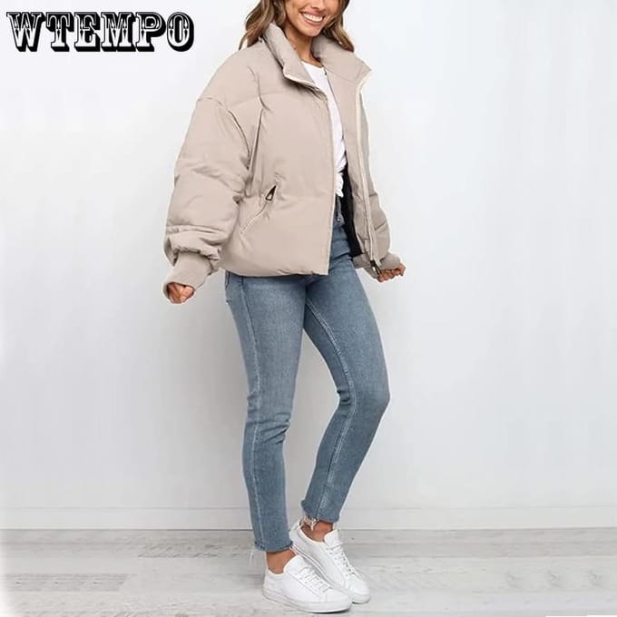 Dames Winter Korte Pufferjas Jas Korte Warme Gewatteerde Jas 2XL koffie