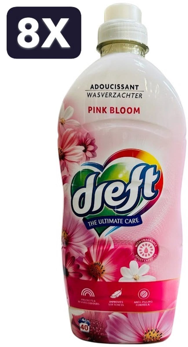 8 x Dreft Wasverzachter - 40sc/1L - ultimate care pink bloom