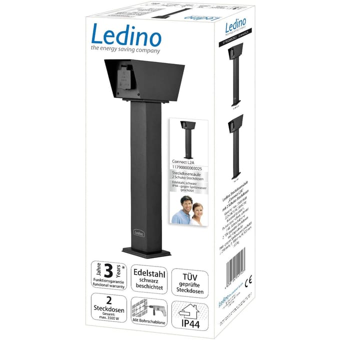 Ledino Connect L2 contactdooszuil met 2 contactdozen, zwart