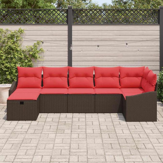 vidaXL - Bankstel - met - kussen - met - opslag - Bruin - poly - rattan