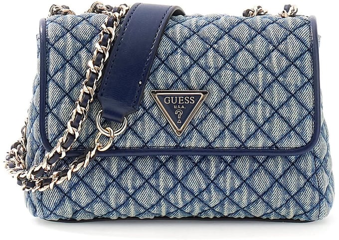 GUESS schoudertas Giully II Mini 2 Compartment Convertible Flap Denim blauw