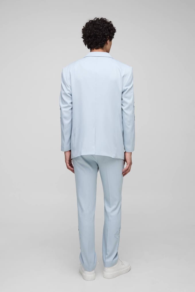 Rechte pasvorm cross appliqué pakblazer | Light Blue | Size Large