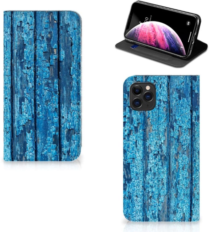 Apple iPhone 11 Pro Max Book Wallet Case Wood Blue