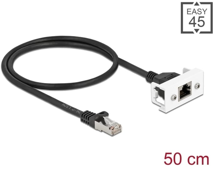 Delock Network Extension Cable for Easy 45 Module S/FTP RJ45 plug to RJ45 jack Cat.6A 50 cm black