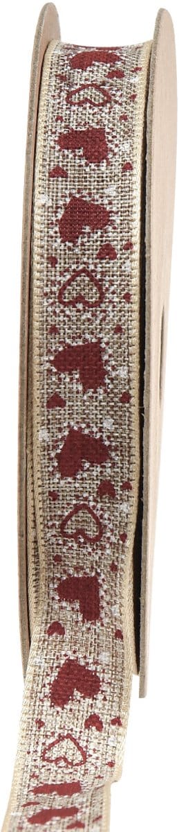 Cadeaulint hartjes sierlint beige rood 15mm 15m
