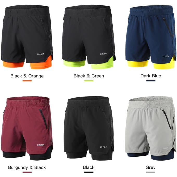 Heren 2 in 1 Hardloopshorts Sneldrogend Ademend Actief Training Oefening Joggen Marathon Fietsbroek S grijs