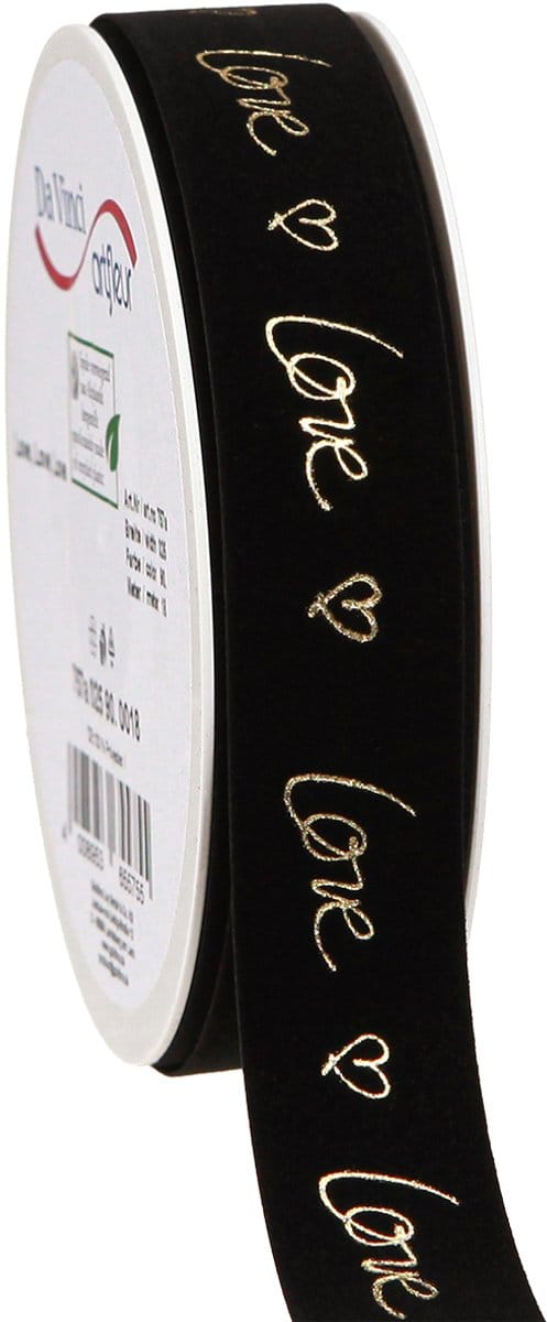 Fluwelen lint Liefde rouwlint harten zwart goud 25mm 18m