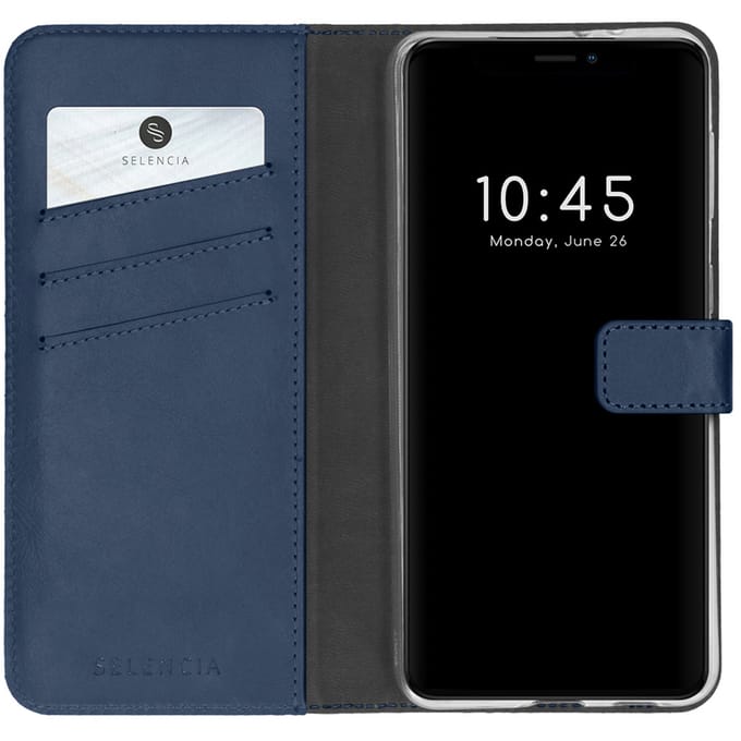 Selencia Hoesje - Geschikt voor Apple iPhone 13 Pro - Echt Lederen Bookcase - Blauw