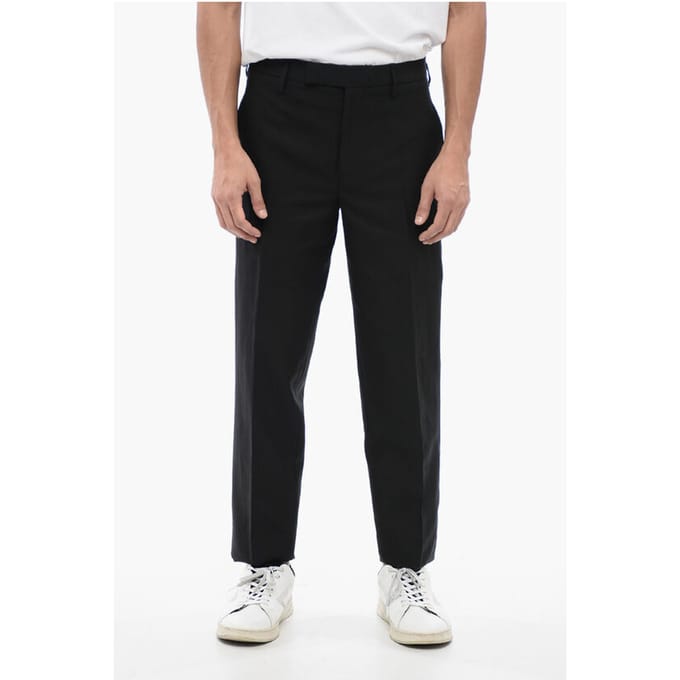 Slim fit broek van linnenmix met riemlussen in zwart