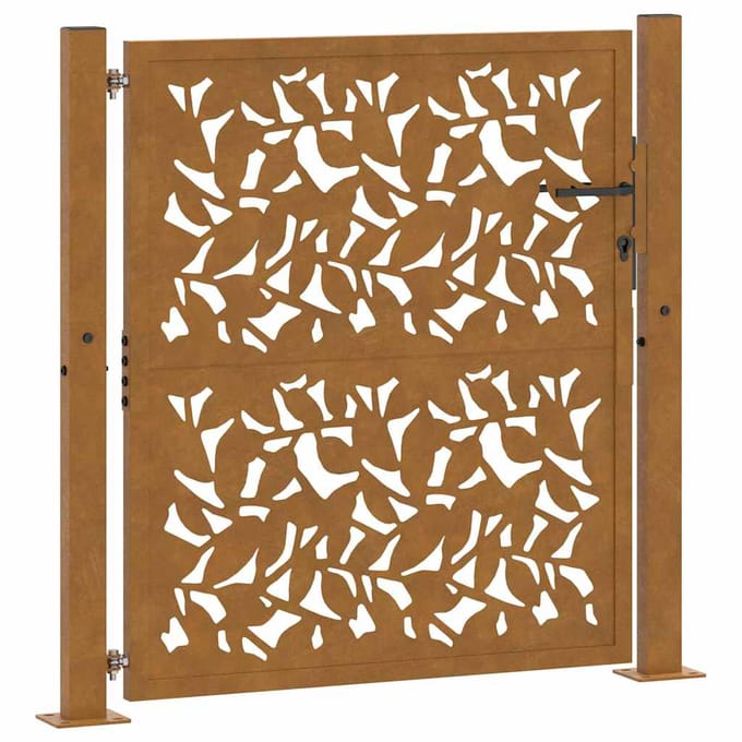 vidaXL - Poort - met - bladontwerp - 100x100 - cm - weervast - staal