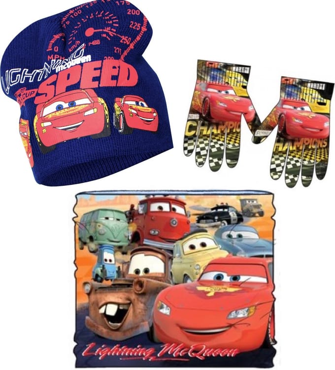 Disney Cars set / winterset - Muts + Col + Handschoenen - Blauw/multi - Maat 52 (±2-4 jaar)