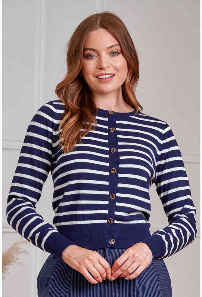 Banned - Nautical Lines Cardigan - L - Donkerblauw/Wit