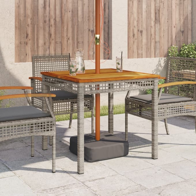 vidaXL - Tuintafel - 80x80x75 - cm - poly - rattan - en - acaciahout - grijs
