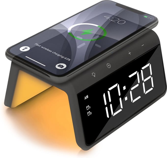 Caliber HCG019QI-SG - Wekker met draadloos laden en groot display - Space Grey / Graphite