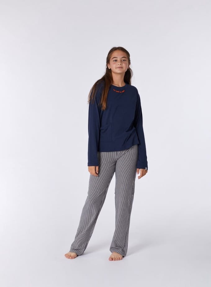 Woody Meisjes-Dames pyjama donkerblauw - maat 128/8J