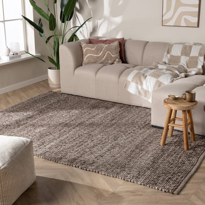 NATURL. Wollen vloerkleed - Feline Bruin/Gemeleerd | Isolerend - 80x150cm