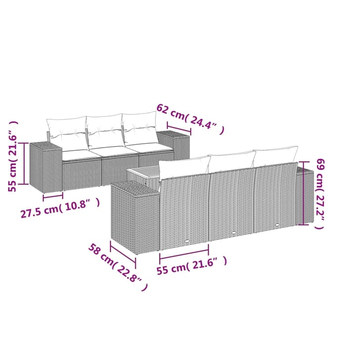 vidaXL - 7-delige - Loungeset - met - kussens - poly - rattan - beige