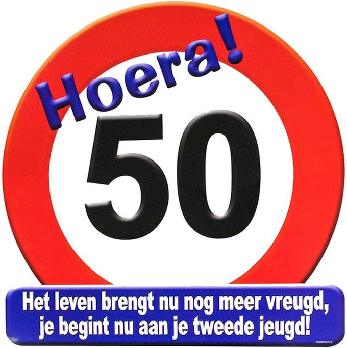 Verjaardag stopbord - 50 jaar - D50 cm - Leeftijd feestartikelen - verkeersbord - Karton