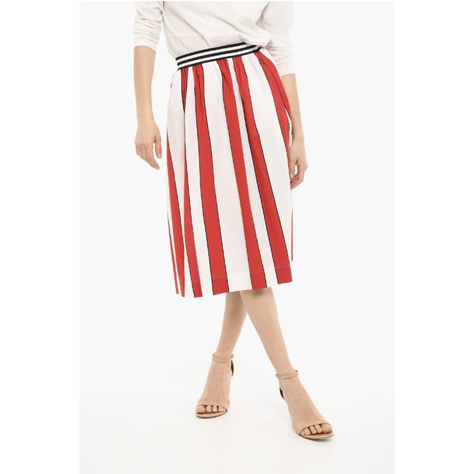 Uitlopende luifel gestreepte SCULLY maxi-rok in wit, rood