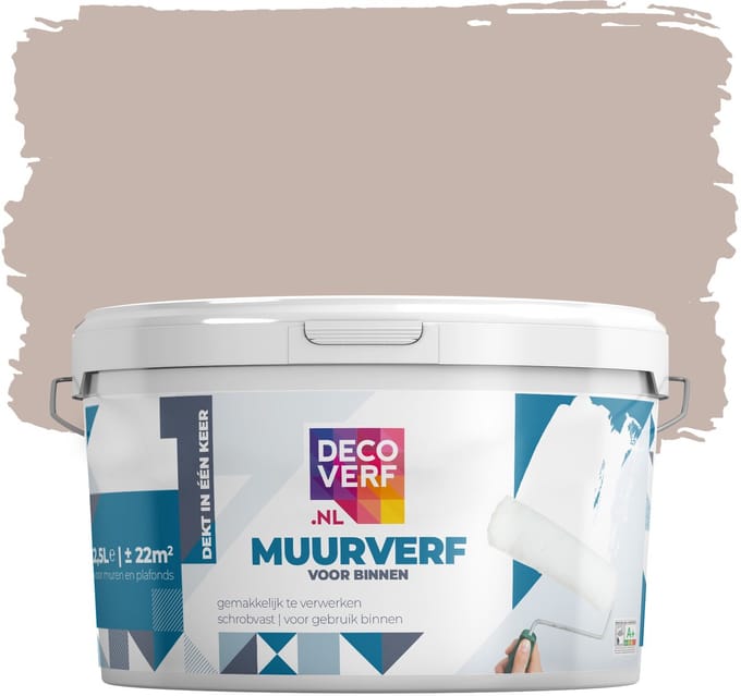 Decoverf muurverf mat warmbeige, 2.5L