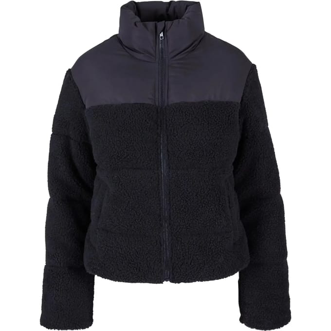 Urban Classics - Short Sherpa Mix Gewatteerd jack - S - Zwart/Zwart