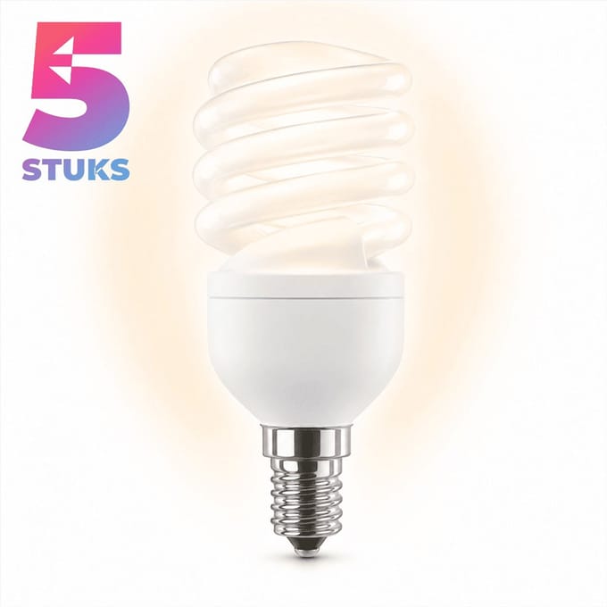 5x Spiraal Spaarlamp E14 - 11W - Daglicht (6400K) - 550 lm - 10 jaar - Niet Dimbaar