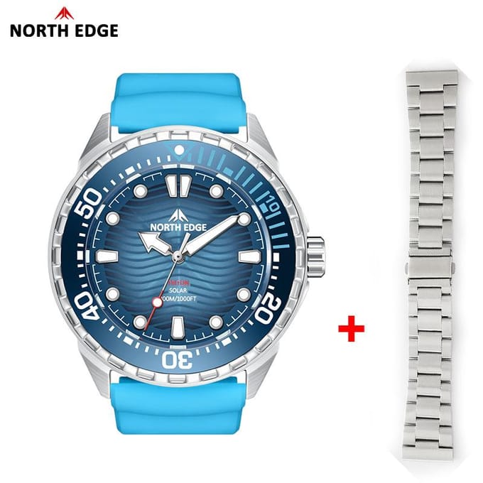 North Edge Nieuw+ Triton-Ti Titanium Zonnekracht Duikhorloge Luxe blue