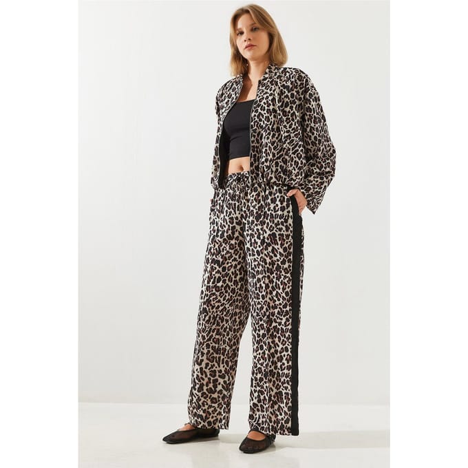 Hoge Taille Luipaardprint Wijde Pantalon