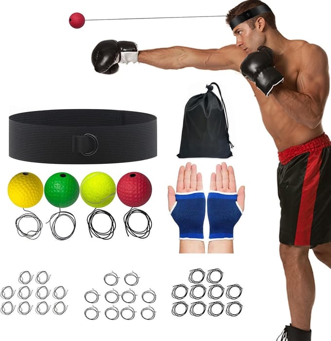 Boksbal Hoofdband - Reactiebal Set - Reflex Training - Verbetert Coördinatie - Set van 4 ballen - Multicolor