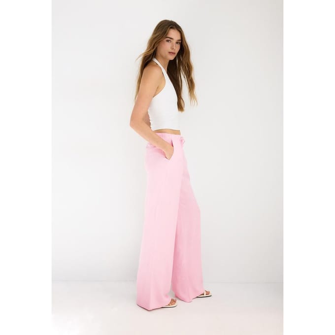 Stradivarius Soepelvallende broek met linnenlook  Pastelroze S