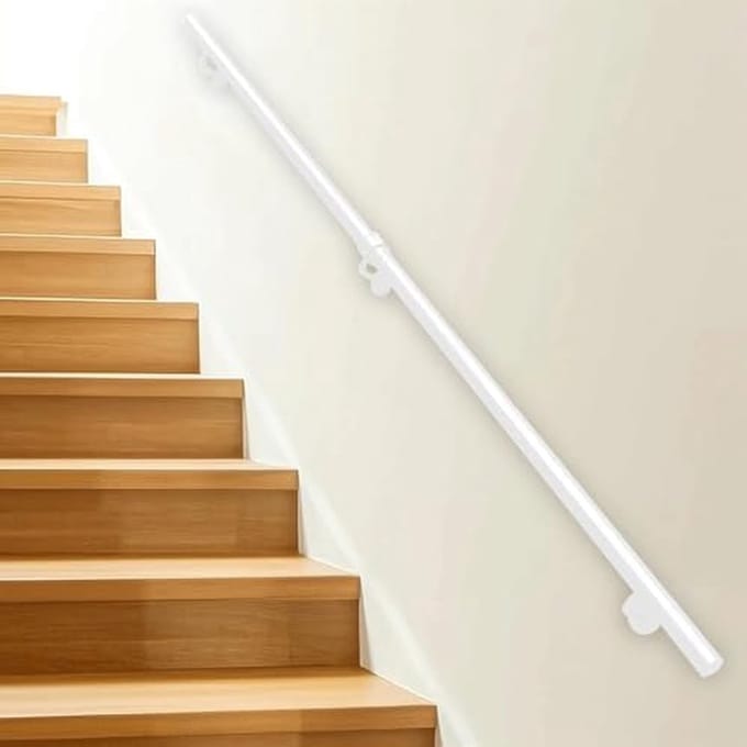 Trapleuning - Wandsteun - Veiligheid Binnen Buiten - Gegalvaniseerd Staal - 350 cm - Mat Wit