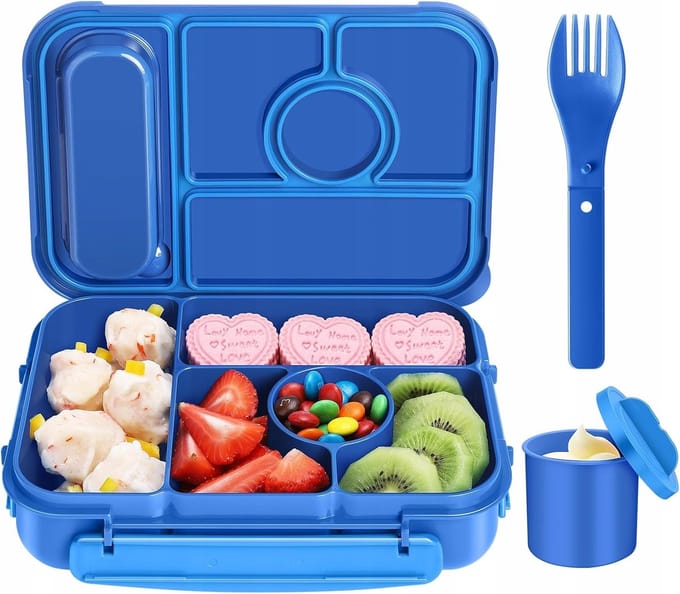 Merkloos Lunchbox 1.3L met 5 Vakken en Bestek
